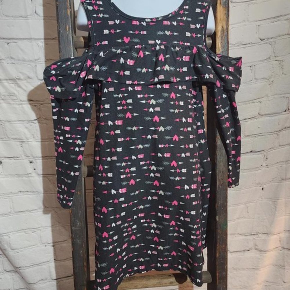 Cold Shoulder Girls Dress 6X Hearts‎ Pink Velvet Black